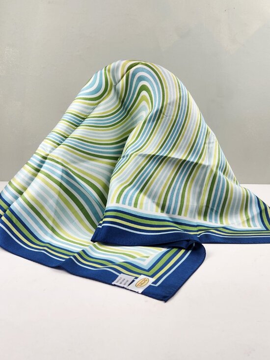 Talbots Accessories - Talbots Silk Scarf 28” Blue Green Nautical Stripes Waves Square Womens Accessory